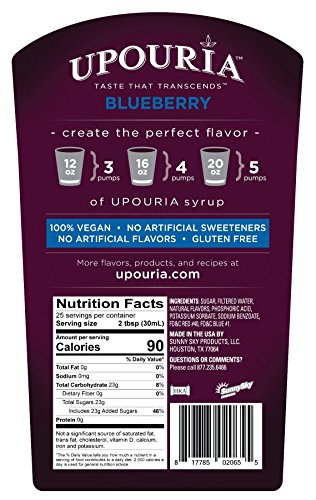Upouria Blueberry Flavored Syrup, 100% Vegan And Gluten-Free, 750 Ml Bottle - Coffee Syrup Pump Included #TOP1