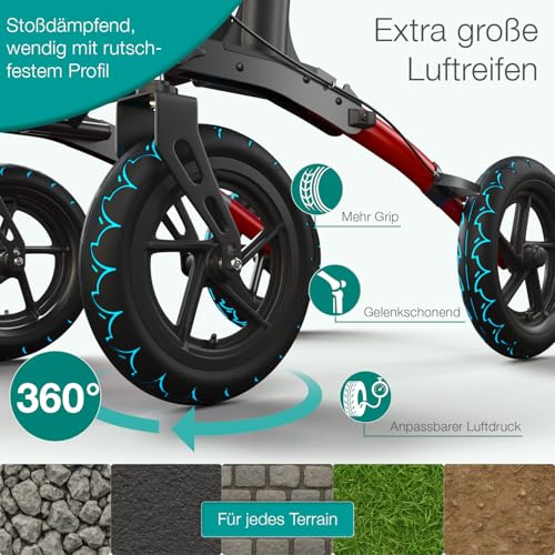 Faltbarer Rollator mit Luftbereifung von Eloneo, leicht und mit Sitz