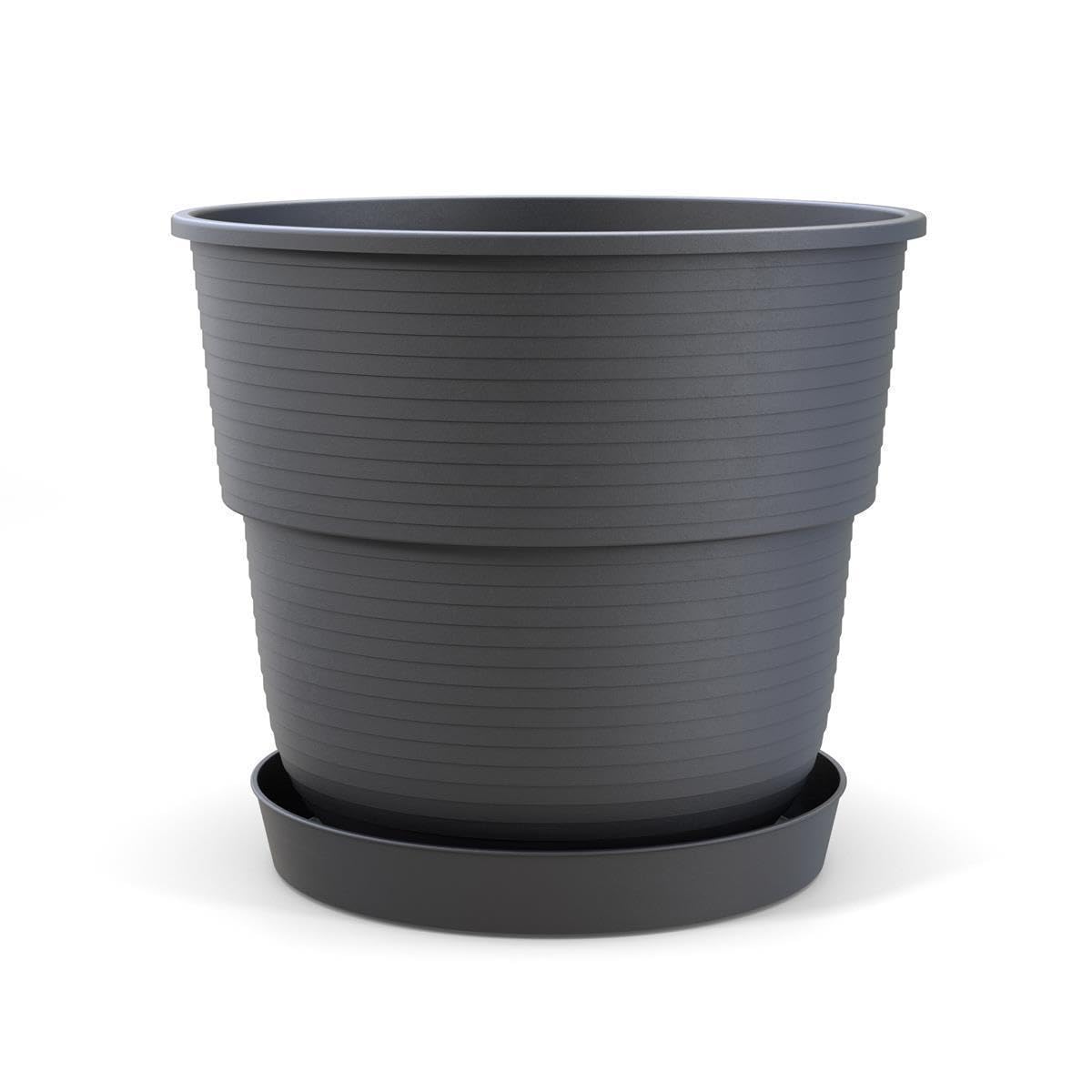 Plastard Blumentopf 10er Set Ø26 cm mit Untersetzer Anthrazit Pflanzkübel | Witterungs- UV & frostbeständig, inkl. 21 cm Untersetzer, ideal für Garten, Balkon & Innenbereiche, Deko Pflanztopf 9 Liter