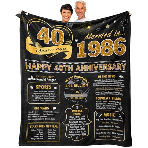 Product Image of the Guqklout Gifts for 40th Wedding Anniversary Throw Blanket 60x50 Inch, 40th Wedding Anniversary Blanket Gifts for Couple/Parents/Husband/Wife/Him/Her, 40 Years Ruby Wedding Anniversary Decorations