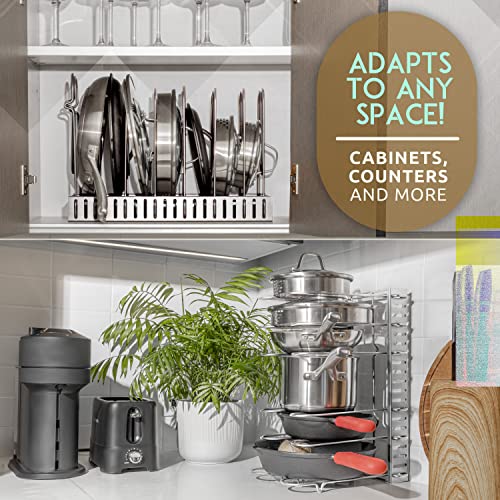 Geekdigg Pot Rack Organizer, Adjustable Height And Position Pots And Pan Rack, Kitchen Counter And Cabinet Pan Organizer Shelf Rack/Pot Lid Holder With 3 Diy Methods - Silver #TOP2
