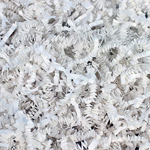 Mighty Gadget 2 Lb (32oz) White Paper Filler Crinkle Cut Shredded Paper for Gift Box Filler, Basket Filler, White Packaging Material, Fluffy, Sturdy