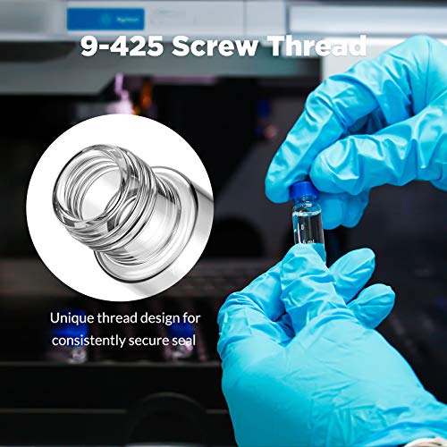 Membrane Solutions Autosampler Vials, 2Ml Hplc Vials, 9-425 Lab Clear Vials With Write-On Spot And Graduations, 9Mm Blue Abs Screw Caps & Septa For Gc Sample Vials, 100 Pcs #TOP3