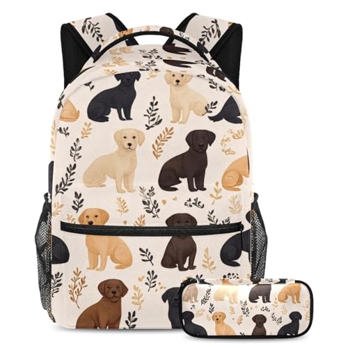 Ensemble sac d'école et trousse motif chien Labrador