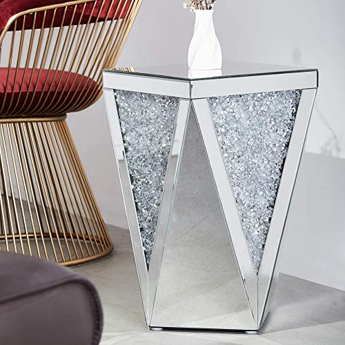 Mireo Mirrored End Table With Crystal Inlay, Square Modern Side Table Silver Accent Table, Drum End Table For Living Room Bedroom From Mireo Fine Furniture… #TOP6