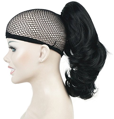 Miniatura 2 de Lydell Extensión de pelo sintético de doble uso de 12 pulgadas con clip y pinza para coleta, 4.24 onzas con pinza de mandíbulagarra (negro azabache)