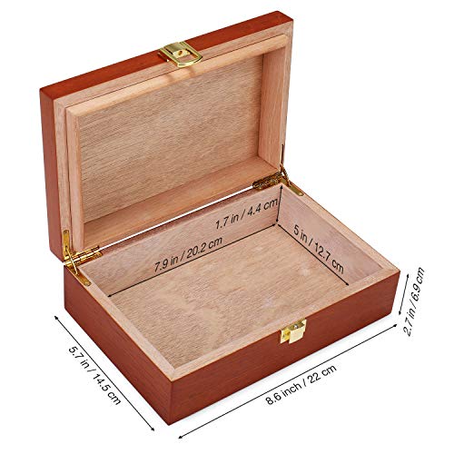 Woodronic Handmade Humidor Cigar Box Spanish Cedar Lining for 6 to 10 Counts, Desktop Cigar Case Gift Set with Humidifier, Mahogany Finish with Inlay
