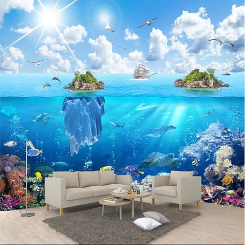 Fresque murale 3D île paradisiaque pour transformer votre coin TV - 4
