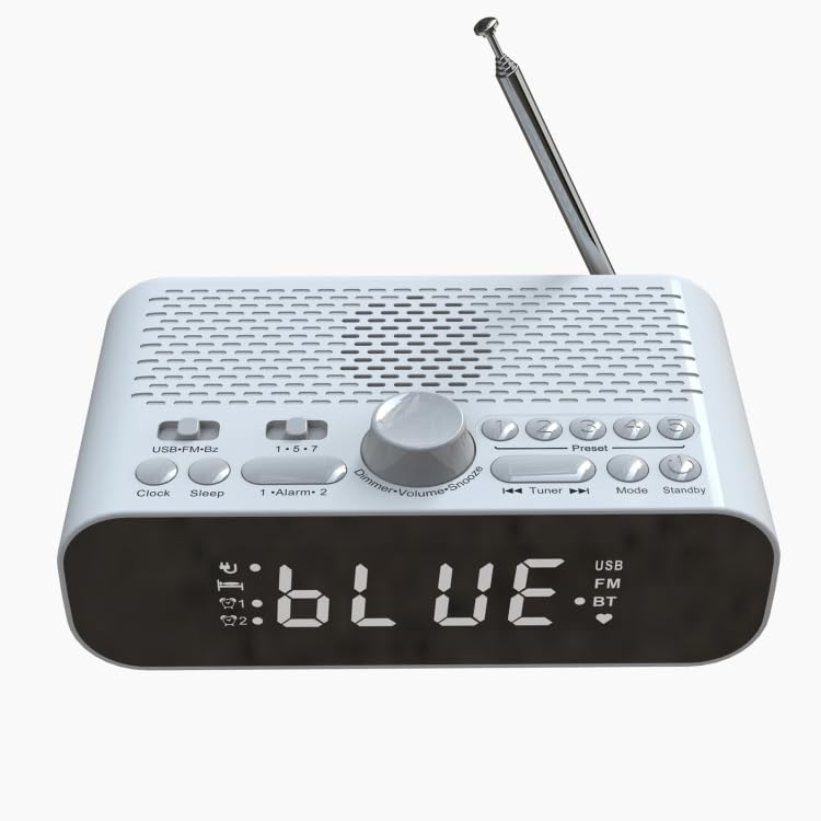 Top view of ELECTROPRIME BT-A5 clock radio showing control buttons and rotary dial.