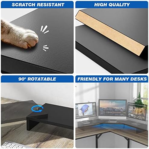 RFIVER Dual Monitor Stand Black Wood Length Angle Adjustable Screen Riser for 2 Monitors Max 123.2x23.5x9.5 cm