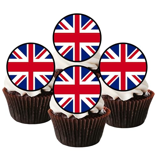 48 PRECUT Union Jack Edible Mini Cupcake Toppers - - wafer card disc cake decorations 48 x 3cm/1.18 Inch Discs