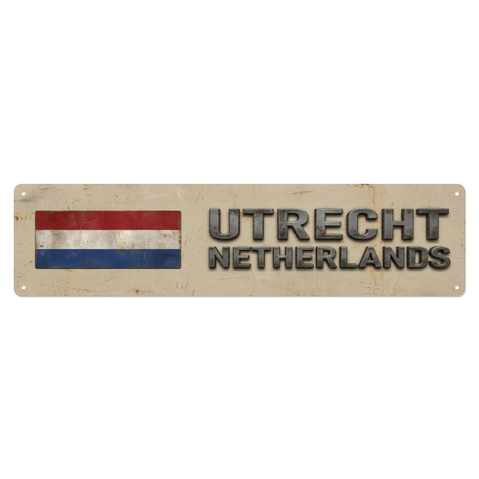 Metal Tin Sign Vintage Utrecht Netherlands Flag Decor Rustic Travel