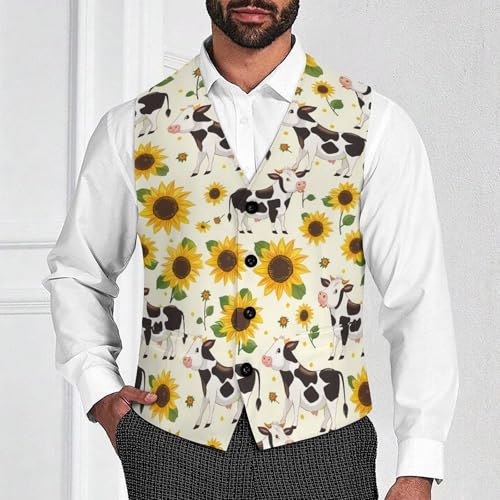 Cow with Sunflower Men's Suit Vests Business Formal Dress V-Neck Waistcoat Tops with 2 Pockets2