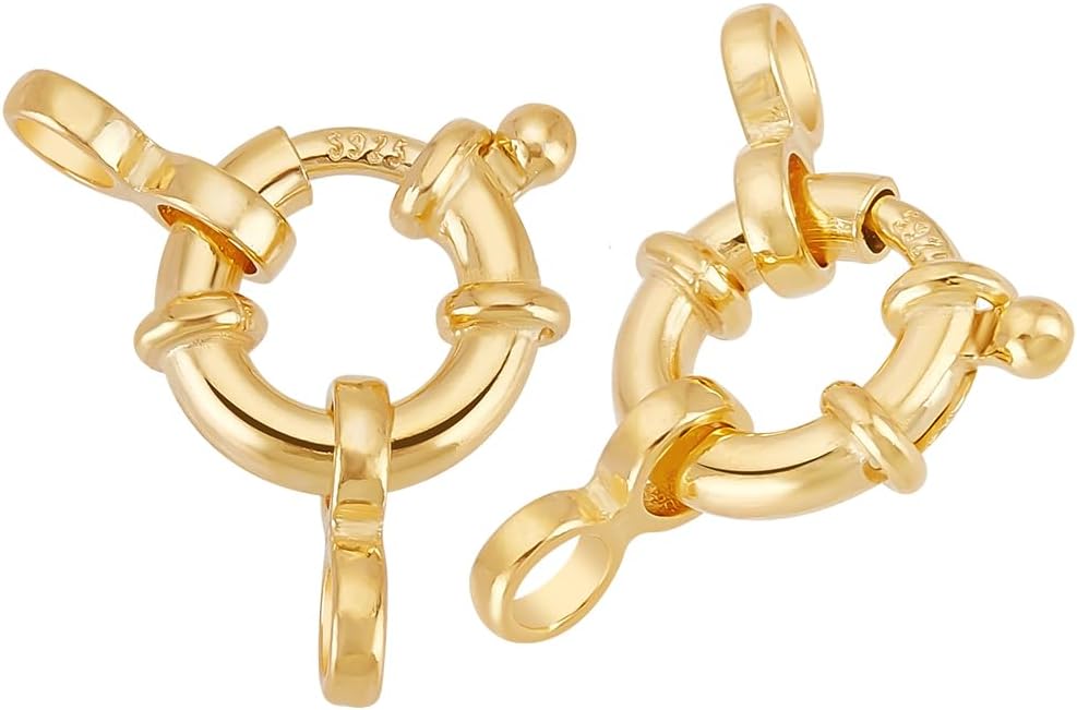 PH PandaHall 18K Gold Plated Spring Clasps 925 Sterling Silver Spring Clasps 2pcs Round Close Ring Clasp 10 mm Necklace Jewelry Link Connectors for DIY Necklaces Bracelet Anklets Jewelry Making