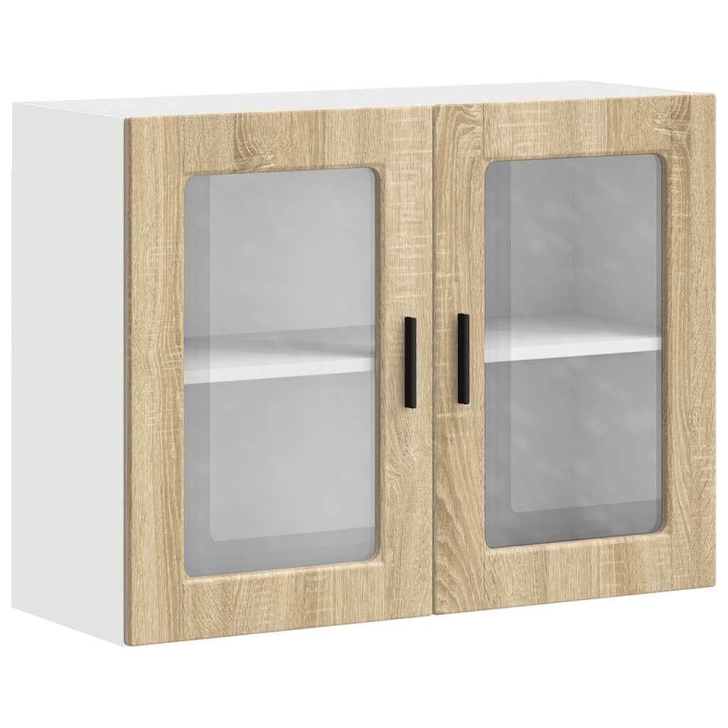 vidaXL Küchen-Hängeschrank mit Glastür Porto Sonoma-Eiche, Wandschrank Küche, Wandschrank, Oberschrank, Küchenschrank, Hängeschrank, Oberschrank Küche