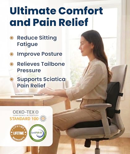 Image of Everlasting Comfort Doctor Recommended Memory Foam Seat Cushion for Office Chairs & Car - Ergonomic Office Desk Accessories - Cushions for Tailbone Pain Relief, Sciatica (Black Airflow Lumbar, Large)