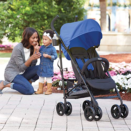 Graco TraveLite Buggy, leicht, klein zusammenklappbar, mit Liegeposition, stufenlos verstellbare Rückenlehne, Tragegriff, ideal als Reisebuggy, ab Geburt bis 15 kg, Kinderwagen Buggy blau, Caspian