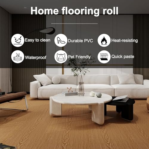 Image of Self-Adhesive Vinyl Flooring & Walls Covering, Waterproof, Removable Oil-Resistant Floor Sticker,Peel Stick Wallpaper for Kitchen Living Room Floor Stickers (Acacia, 60 x 300 cm)