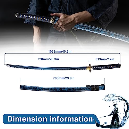Full Handmade Sharp Sword,1060 High Carbon Steel,Katana, Japanese Fully Tang Handforged Samurai (Blue/Black) #TOP1