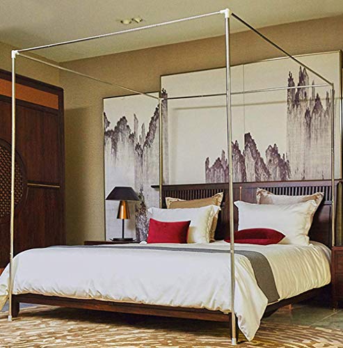 Mengersi Canopy Bed Frame Bed Post Stainless Steel Metal Bed Wooden Bed Bracket Poles (California King, Silver)