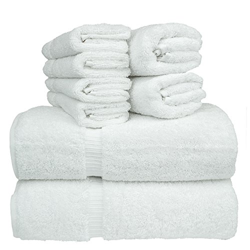 Chakir Turkish Linens 8-Piece Turkish Cotton Towel Set with 2 Bath Towel (27-Inch-by-54-Inch), 2 Hand Towel (16-Inch-by-30-Inch) and 4 Washcloth (13-Inch-by-13-Inch), White
