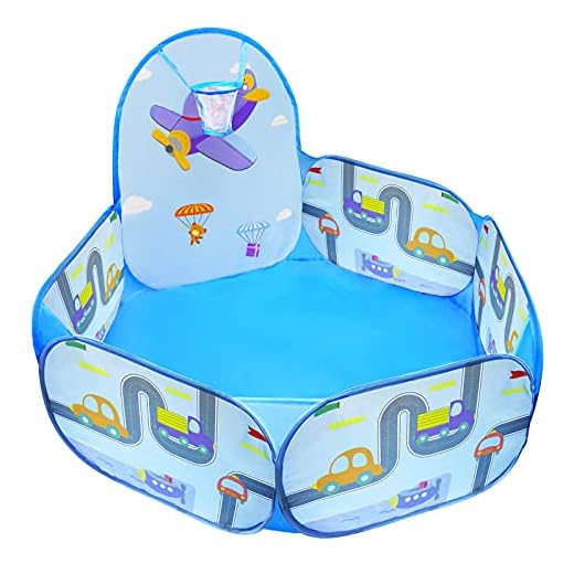 MAIKEHIGH Piscina de Bolas,Tienda de Juego Infantil Plegable Pop up con Aro de Baloncesto, Regalo de Juguete Bebe para Niños, 120cm Azul (no Incluye Pelotas)