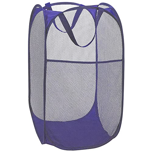 Image of BATTOO Deluxe Strong Mesh Pop up Laundry Hamper Basket with Side Pocket Foldable Hamper for Laundry Room, Bathroom, Kids Room, College Dorm or Travel Royal Blue