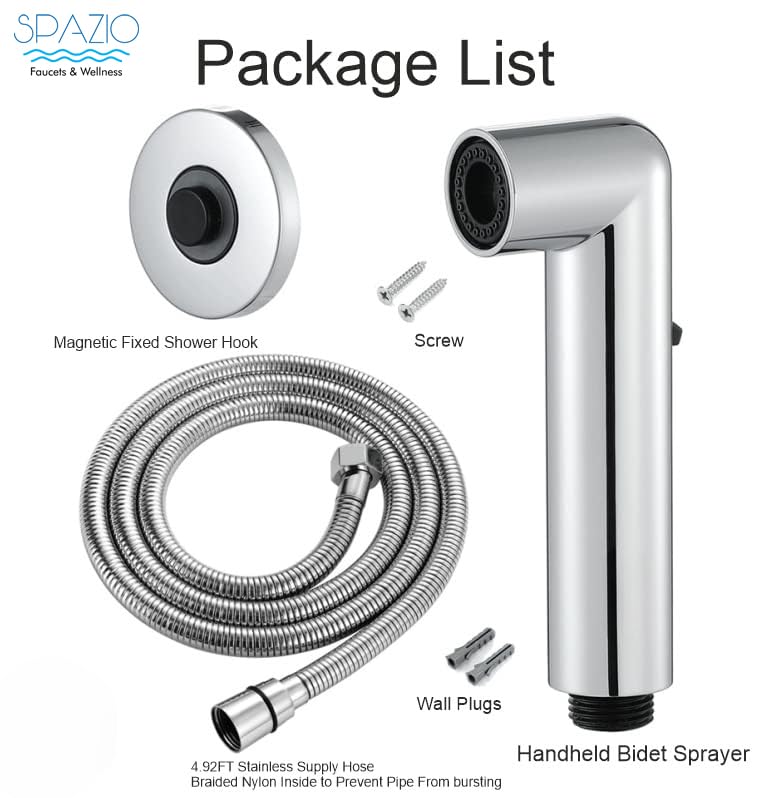 Image of SPAZIO Chrome Magnetic Health Faucet /Bidet Sprayer /Jet Spray for Toilet & Bathroom with 1 Meter Shower Tube & Magnet Holder - Pack of 1