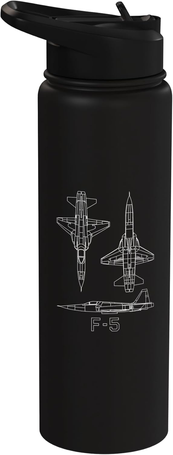 F-5 1960s Navy Jet Plane Blueprints Diagrams Stainless Steel Insulated Water Bottle
