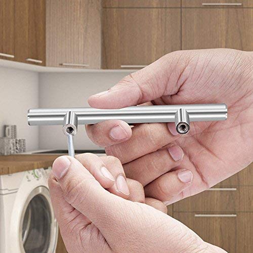 Aimyoo Cabinet Handles - Pack Of 30 Stainless Steel Hollow Tube T Bar Drawer Pulls Cupboard Knob For Kitchen Furniture Hardware (Overall Length: 6", Hole Center: 3-3/4") #TOP6