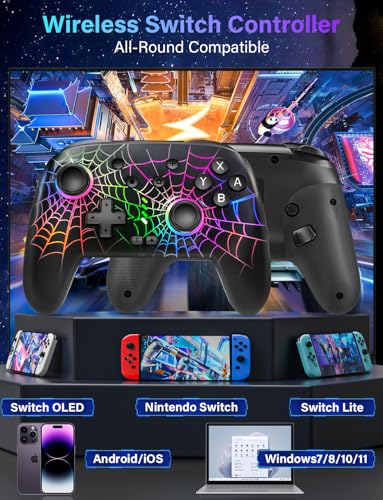 Image of RJAD Switch Controllers for Nintendo Switch /OLED /Lite, Wireless Switch Pro Controller with 10 Colors Light, 1000mAh Rechargeable Switch Turbo Control with Vibration, 6-Axis Gyro, Turbo, Wake Up