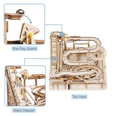 ROKR 3D Wooden Puzzles Marble Run Set - Mechanical Model Kit for Adults DIY Roller Coaster Toys Gifts for Adult (Marble Parkour)