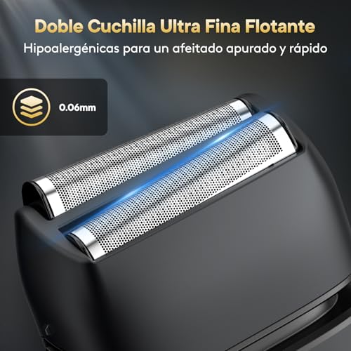 Brightup Afeitadora Eléctrica Hombre, Máquina de Afeitar con Recortador Emergente, Recargable USB-C, 150 Min de Uso, Resistente al Agua y Sin Cable, Doble Hoja Flotante para Afeitado Apurado, Negro - imagen 2