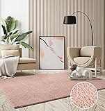 the carpet Velvet eleganter Designer Teppich Wohnzimmer, weicher & pflegeleichter Hochflor Wohnzimmerteppich in Rosa, 120 x 170 cm