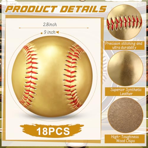 MiniInflat 18 Pack Autograph Baseballs 9 Inch Blank Baseballs 2026 Ball Graduation Gift Senior Night Gifts for Trophies Anniversary College Coaching Gift Awards Sport Party Favors (Gold)