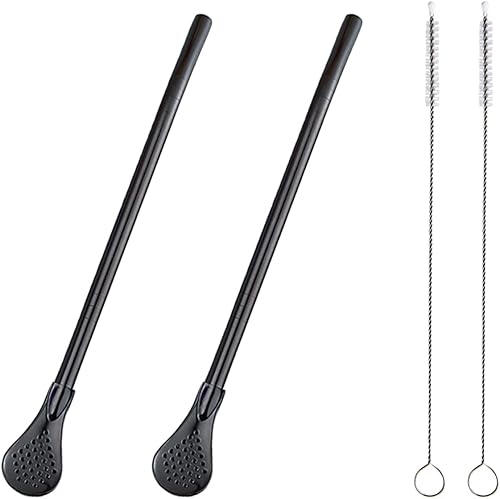 Miniatura 8 de 2 filtros de cuchara de acero inoxidable con 2 cepillos de limpieza, cuchara de té reutilizable para té suelto, popote de yerba mate, pajitas de