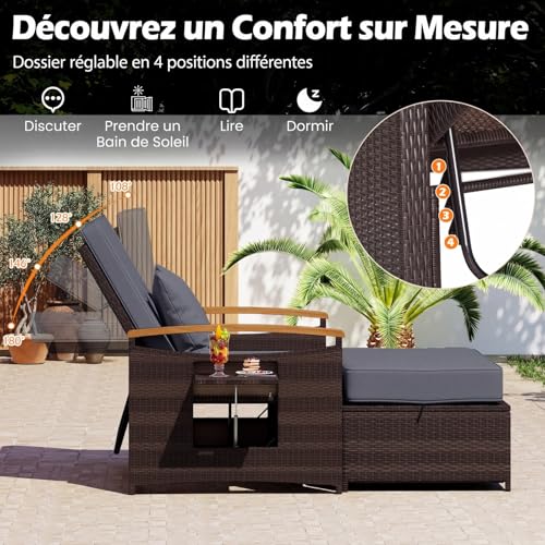 COSTWAY Salon de Jardin en Rotin avec Ottoman de Rangement (Marron+Gris) – vue 6