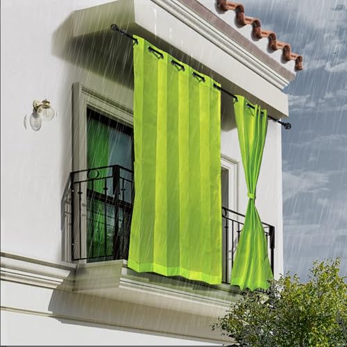 Image of HIPPO Heavy Duty Waterproof Outdoor Curtain 260 GSM - HDPE Coated Light Filtering Curtain for Lawn, Garden, Patio, Balcony & Hotel Outdoor Areas (4 Feet X 10 Feet, 2IN1 Lime-Grass, 2 PC)