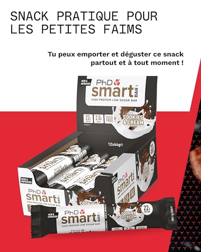 PhD Nutrition Smart Bar Barre Protéinée Cookies & Crème 12 x 64g - Snack Haute Protéine avec 22g de protéines et peu de sucre, Barre protéinée macro-friendly – Image 6