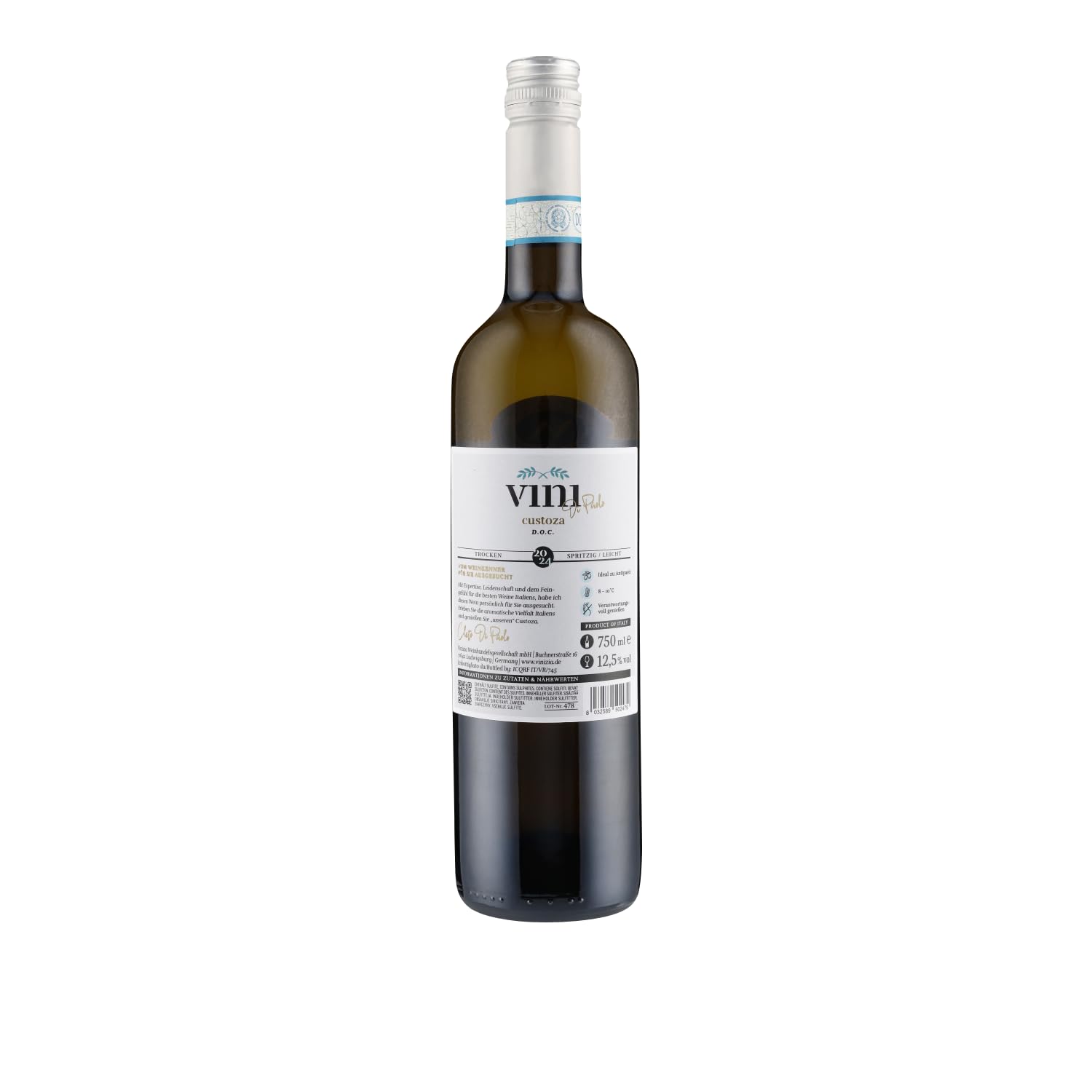 Custoza DOC 2024 Weißwein – Vini di Paolo (6 x 0,75 l) | Italienischer Qualitätswein aus Venetien | Cuvée aus Garganega, Trebbiano & Cortese | Frisch, fruchtig & floral | Ideal zu Fisch & Antipasti