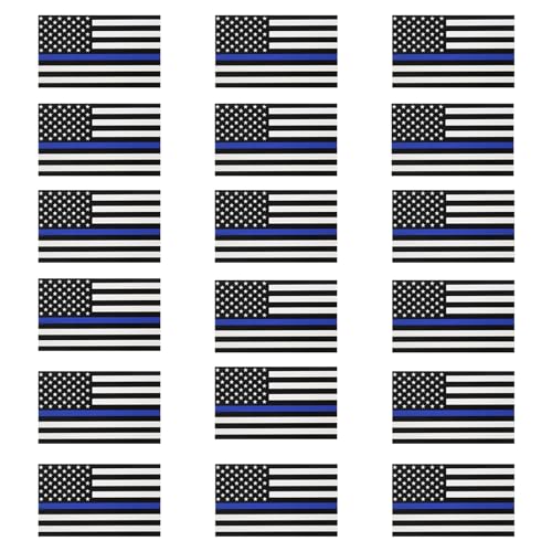 Image of 18 pcs 2 x 1 inch USA Flag Decal Sticker with Thin Blue Line for Work Cap, Motorcycle Helmet, 2 x 1 inch American USA Flag Decal Sticker Honoring Police Law Enforcement