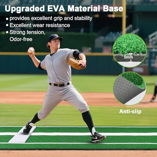 Softball Pitching Mat, 10' X 3' Baseball Hitting Mat, Anti-Slip Anti-Fade Pitch Practice Mat, Softball Pitching Mound for Outdoor/Indoor (Green) by JOSTZHXIN - Image 4