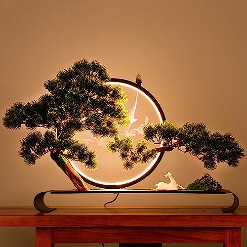 Bonsaï Artificiel avec Lampe LED, Arbres Artificiels en Pin de Bienvenue Zen avec Encens à Refoulement, Arbre Artificiel Décoration Moderne Cadeau de Pendaison de Crémaillère