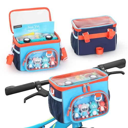 Jaffzora Kids Bike Basket, Front Frame Handlebar Bag for Toddler Scooter Tricycle Bicycle, Cute Small Fabric Bicycle Basket for Boys & Girls,Orange&Blue