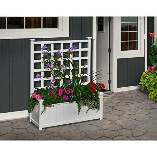Huron 36"W X 15"L Vinyl Planter With Trellis #TOP2