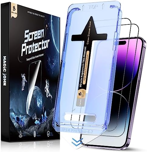 MAGIC JOHN 2 Pack for iPhone 14 Pro Max 6.7 inch Tempered Glass Screen Protector, Auto Dust-Elimination Installation, Bubble Free, Dynamic Island Compatible, HD Clear, Easy Installation