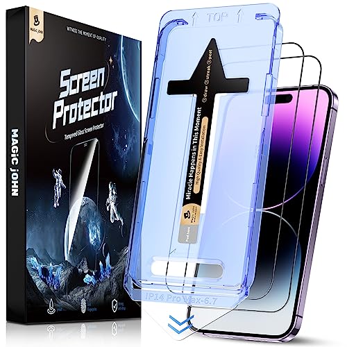 Magic John 2 Pack For Iphone 14 Pro Max 6.7 Inch Tempered Glass Screen Protector, Auto Dust-Elimination Installation, Bubble Free, Dynamic Island Compatible, Hd Clear, Easy Installation #TOP1