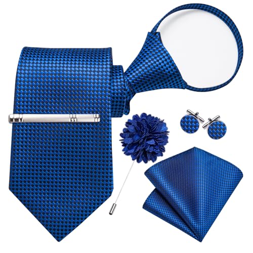 Image of DiBanGu Silk Pre-tied Ties for Men Formal Adjustable Necktie Set | 6PCS,Zipper Tie,Pocket Square,Cufflinks,Tie Clip & Lapel Pin,Wrinkle-Resistant,Premium Gift Box,Formal Business Wedding Party