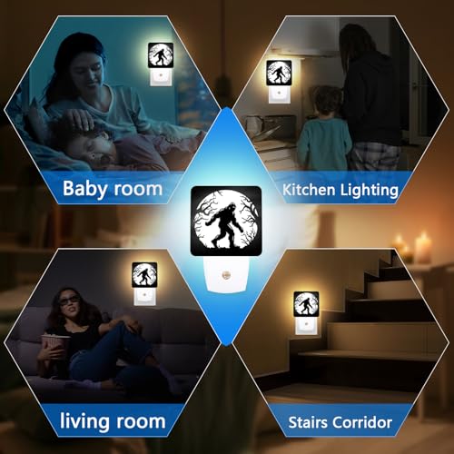 Image of Bigfoot Night Light,Halloween Moon Nightlight Plug into Wall,LED Lamp,Suitable for Bedrooms,Kitchens,Toilets,Etc.Auto Sensor Dusk to Dawn,Energy-Saving