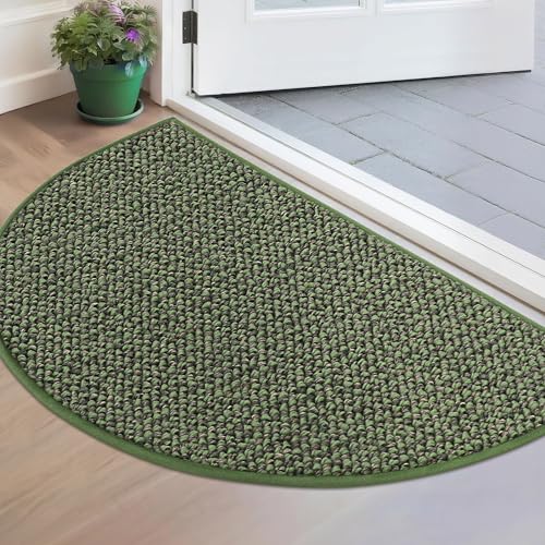 BEQHAUSE Dirt Trapper Door Mat 17" x 30" Half Circle Non Slip Washable Doormats Entrance Rugs Absorbent Welcome Low Profile Floor Mats for Front Back